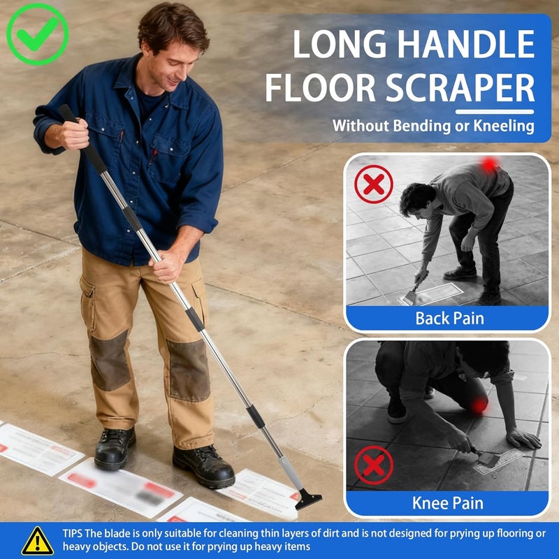 Frebuta 4"Razor Blade Floor Scraper with Long Handle,61in Adjustable Floor Scraper Heavy Duty with 10PCS Extra Metal Blades Paint Scraper for Cleaning Stickers Gum Glass Wall Tile Linoleum Stove Top - Image 5